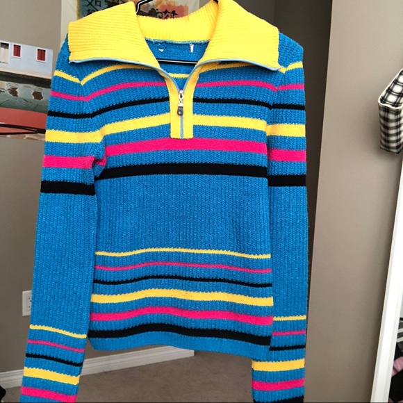 Vintage 80s colourful collared knit sweater - Picture 2 of 4